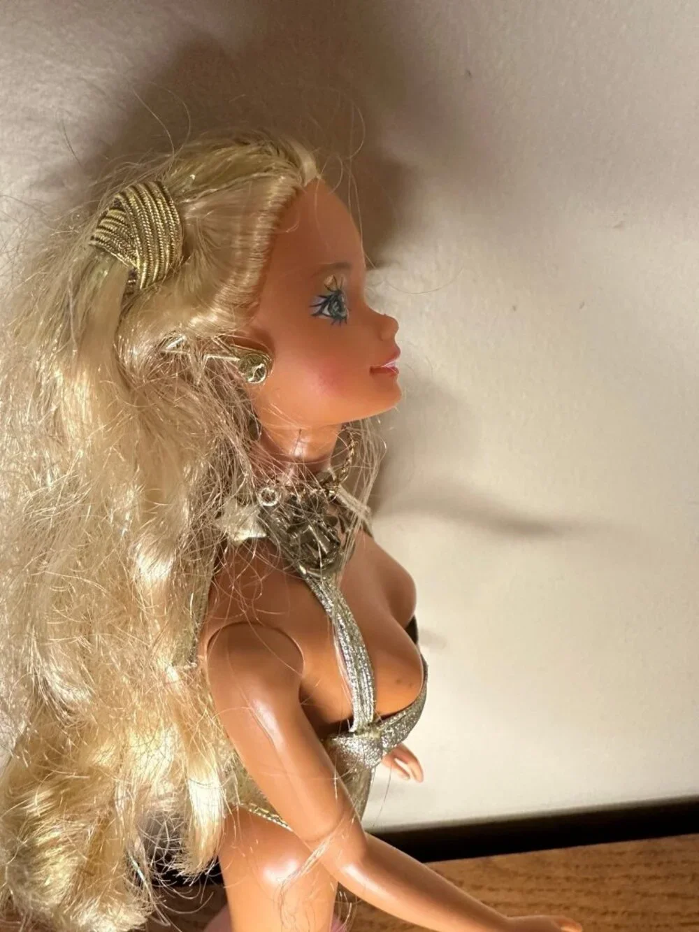 1991 Sun Sensation Barbie Doll Vintage Blonde Hair Gold Metallic bikini